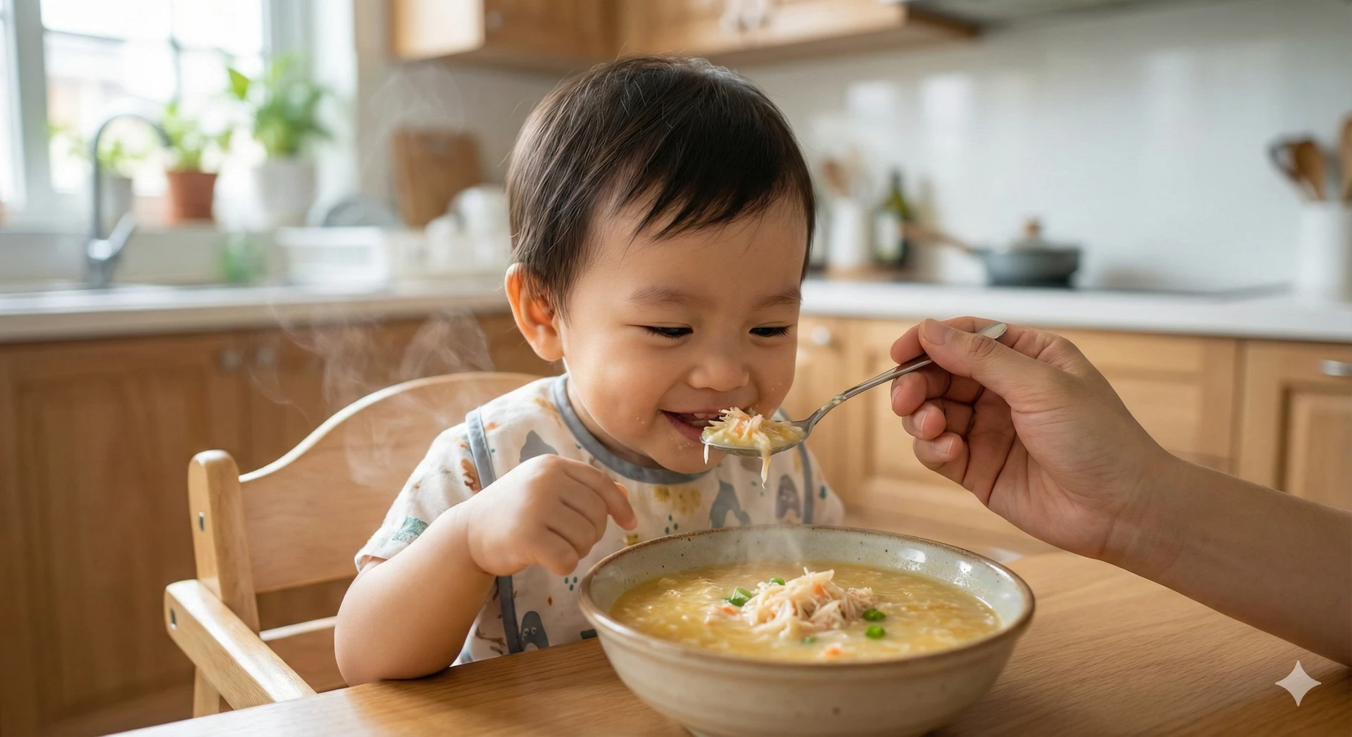 Bé yêu thưởng thức món cháo cua biển thơm ngon