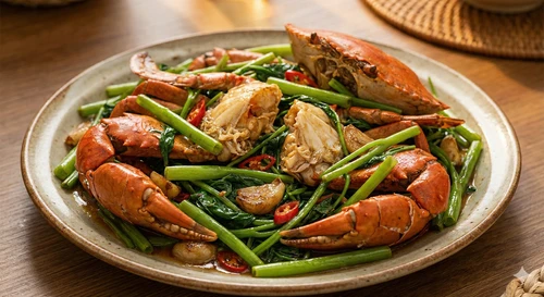 Cua Biển Xào Rau Muống: Giòn Ngon, Xanh Mướt