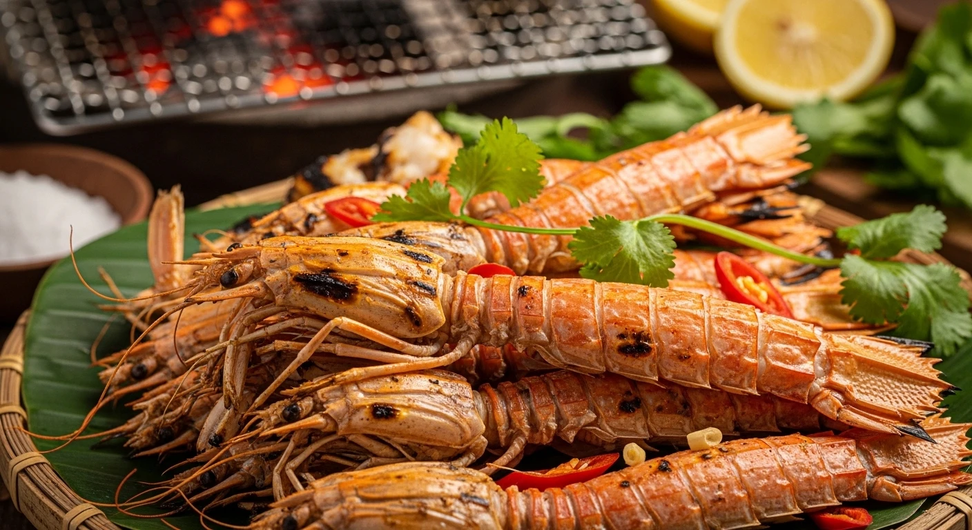 Bề bề nướng mọi trên than củi thơm lừng