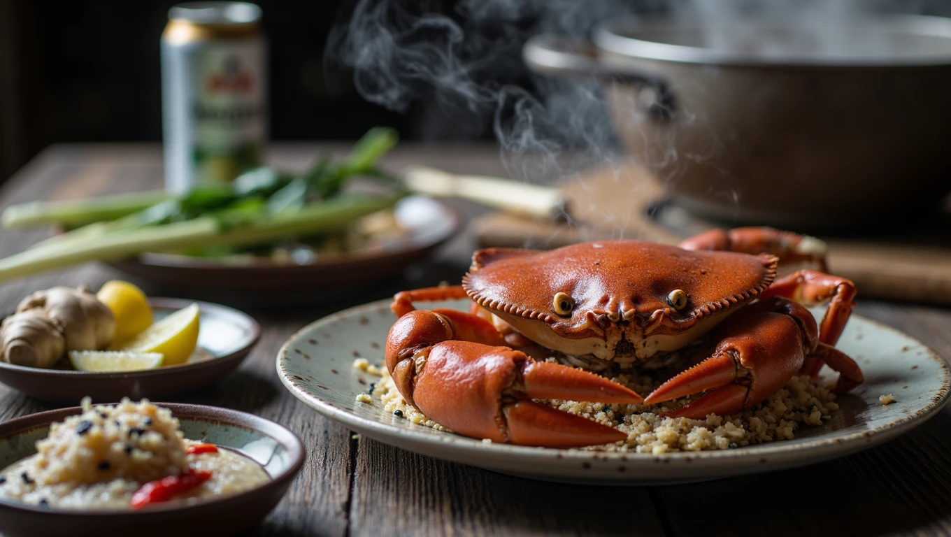 Bright Red Steamed Crab with Lemongrass and Beer Steam