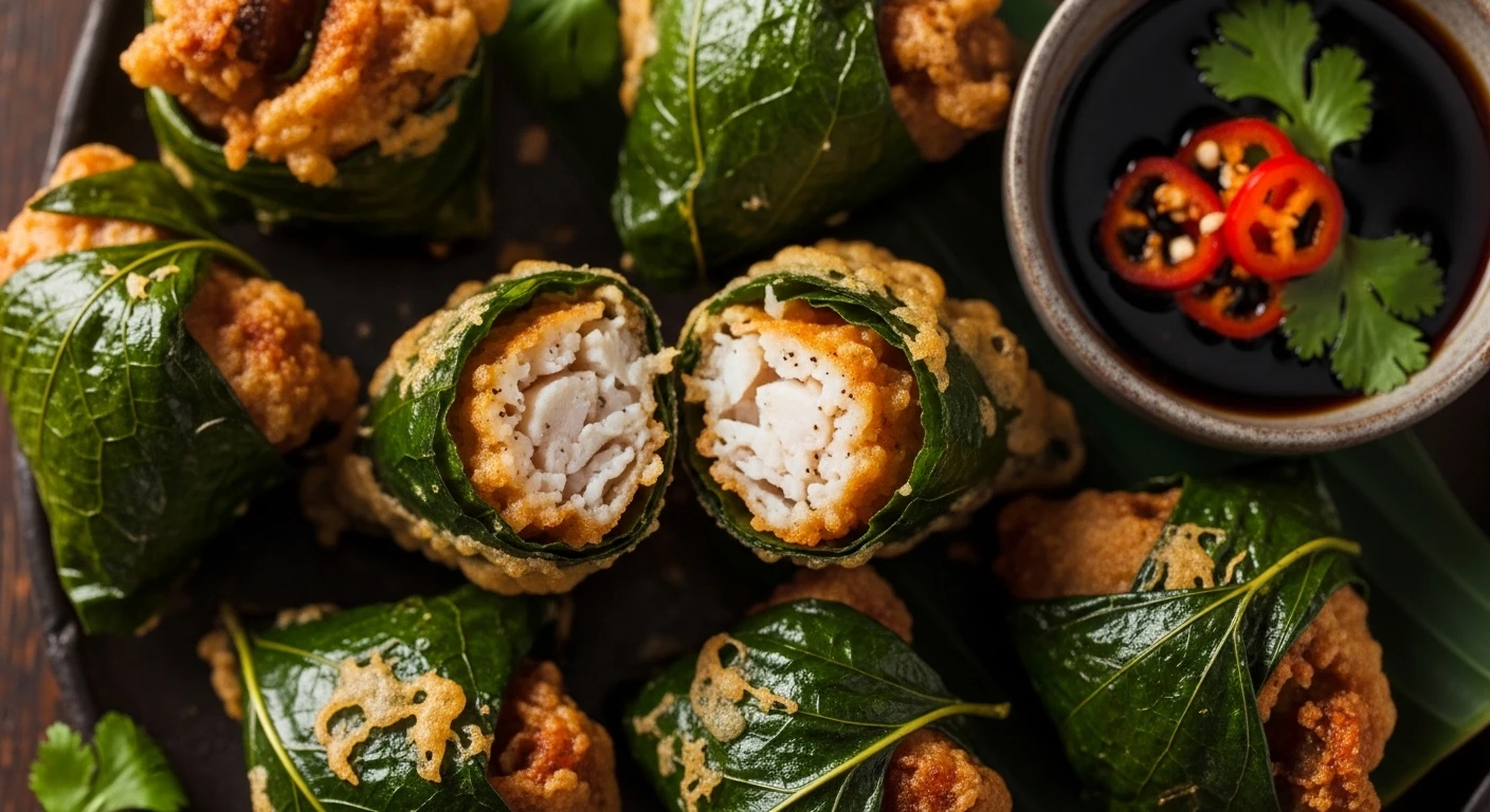 Black Pepper Crab Wrapped in Betel Leaves, Deep Fried and Crispy