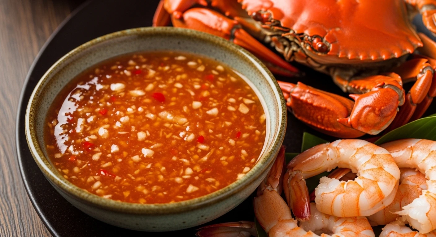 Mắm me chua ngọt sóng sánh bên cạnh đĩa hải sản nướng