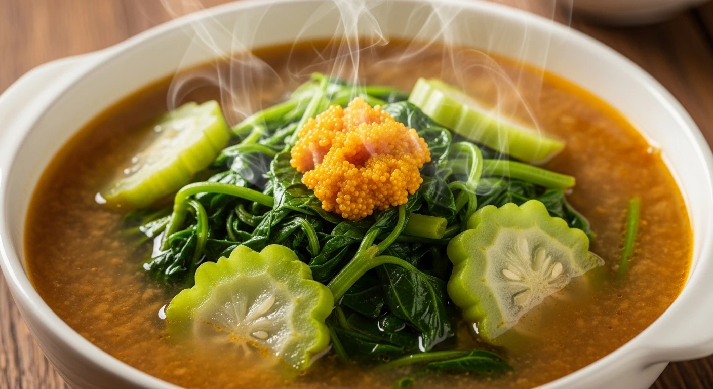Canh Cua Đồng Mồng Tơi Mướp đang bốc khói hấp dẫn