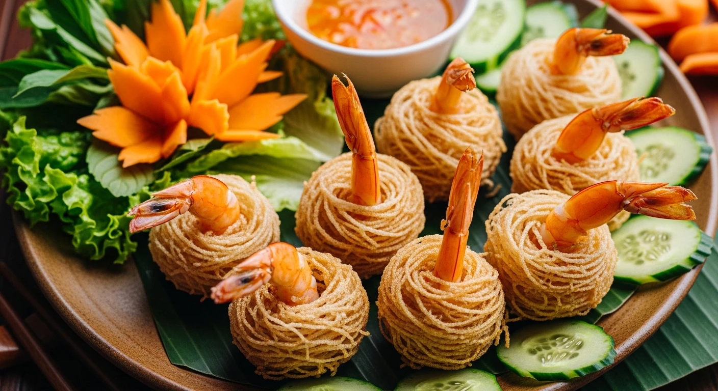 Chả Giò Tôm Sú Nguyên Con Bọc Mạng Nhện Giòn Rụm