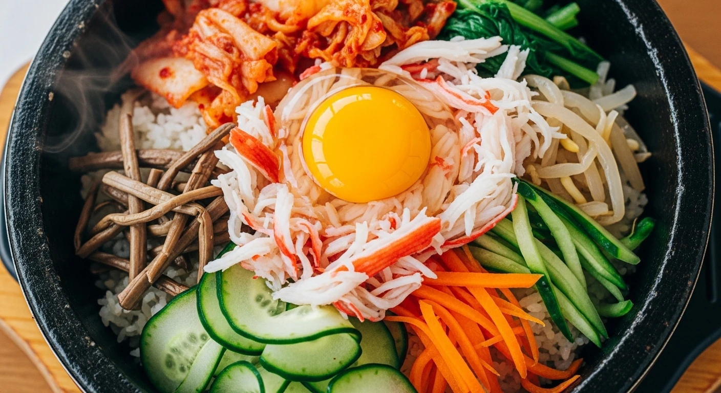 Cơm Trộn Cua Kim Chi Nồi Đá hấp dẫn