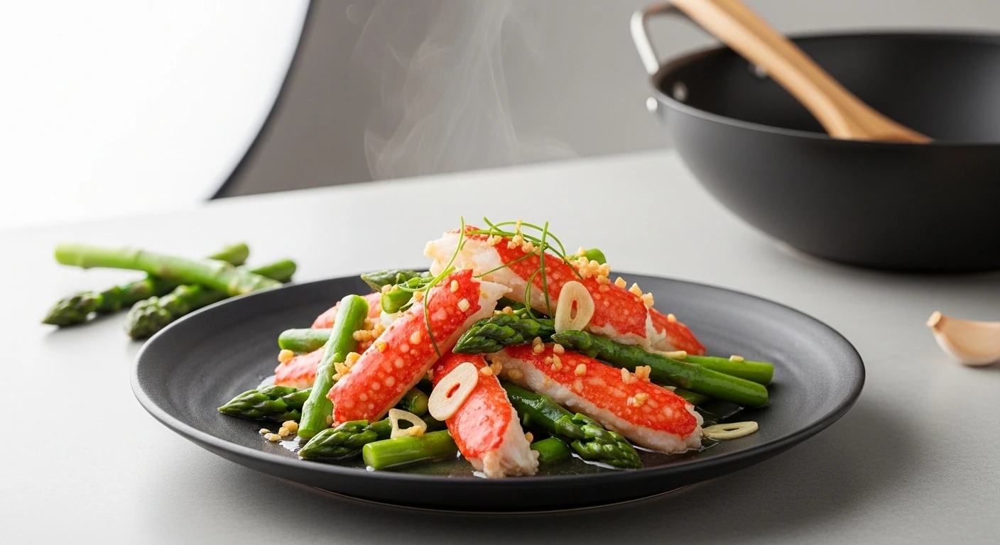 Stir-fried crab with green asparagus and garlic