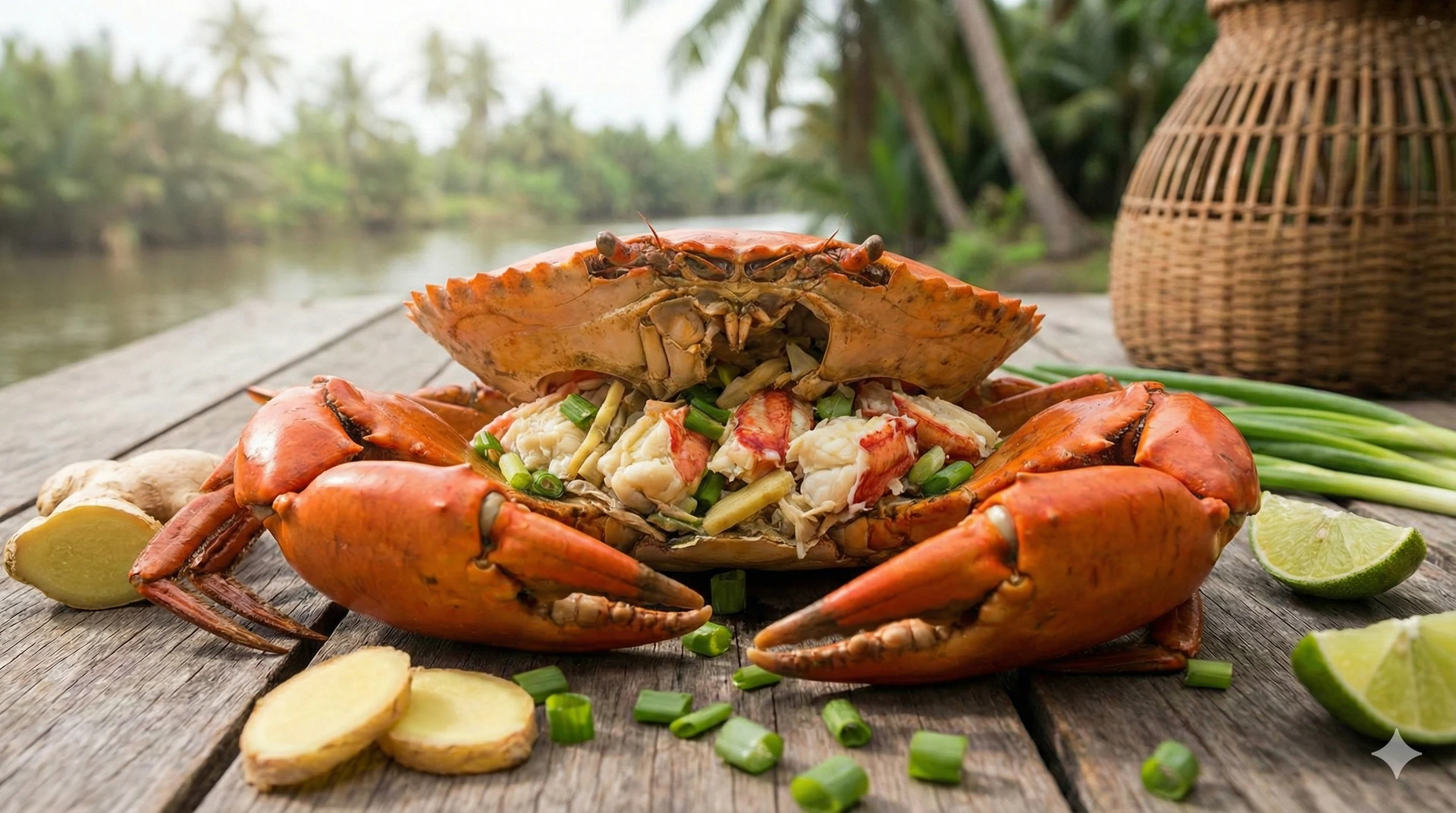 Vibrant cooked crab meat and shells with fresh herbs, symbolizing men's health and vitality