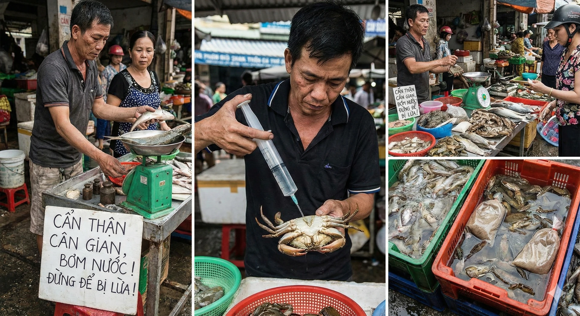 Hình ảnh cua bị bơm nước hoặc có dấu hiệu bất thường