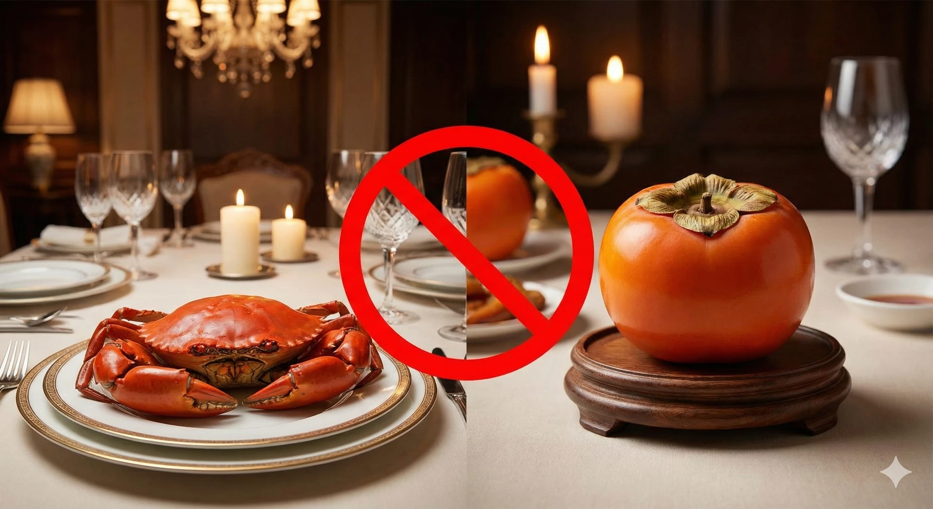 Hình ảnh cua biển và quả hồng, biểu tượng cho sự đối kỵ