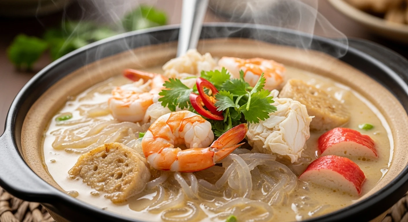 Bowl of Field Crab Tapioca Noodle Soup with Coconut Milk