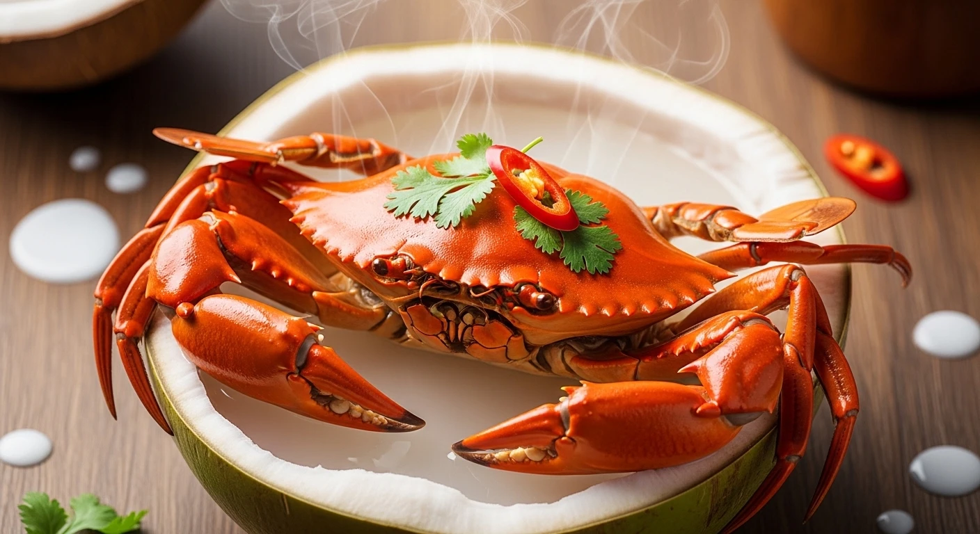 Ghẹ hấp nước dừa tươi Bến Tre hấp dẫn