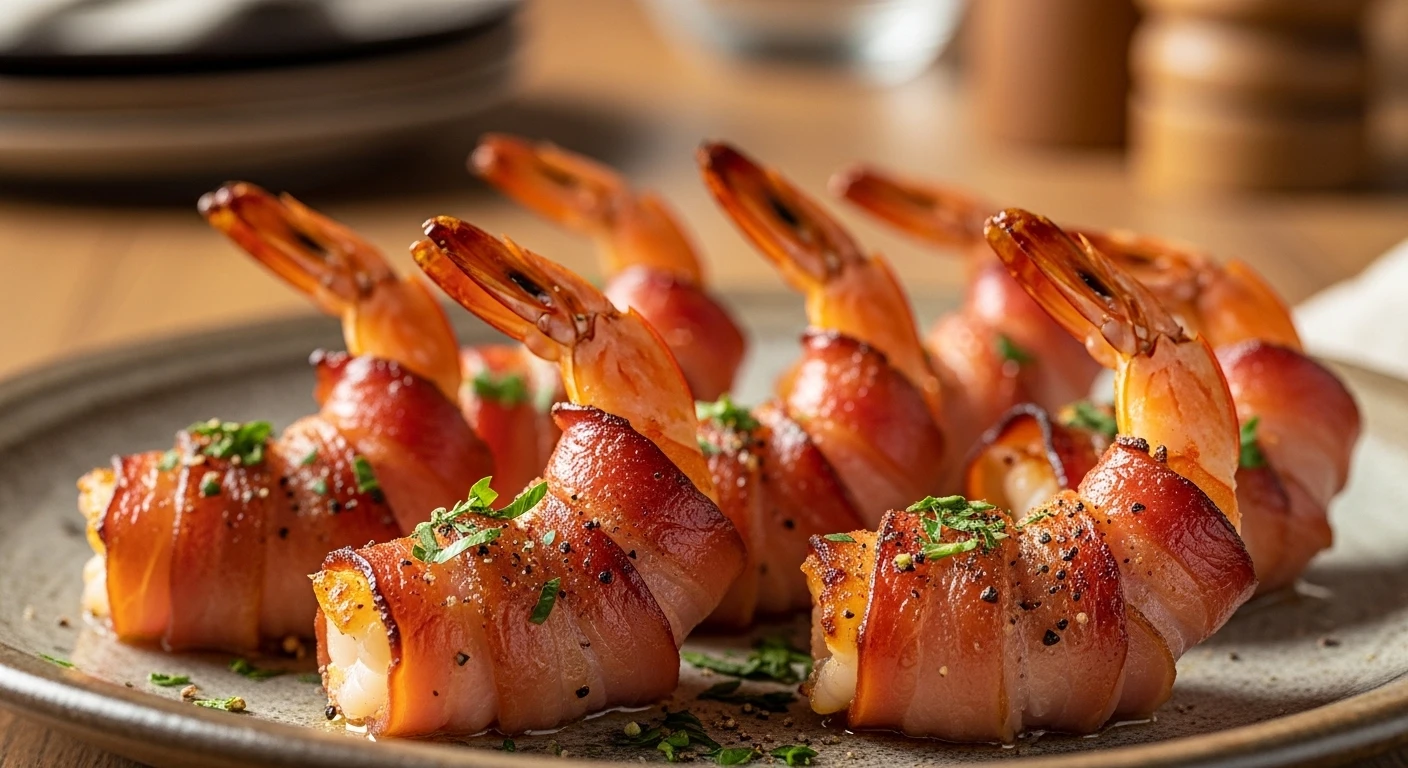 Ham-wrapped tiger prawns baked to golden perfection