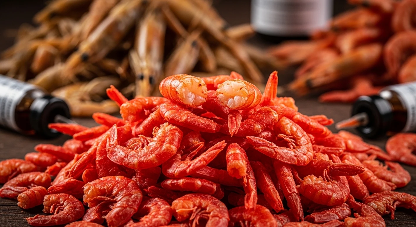 Chemically dyed dried shrimp with vibrant red color