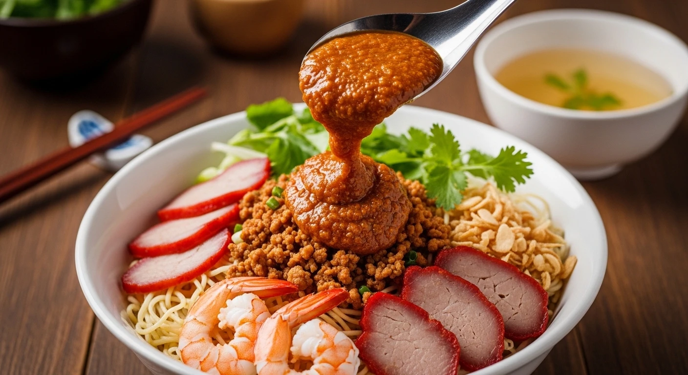 Hủ tiếu khô sốt mắm ba khía hấp dẫn