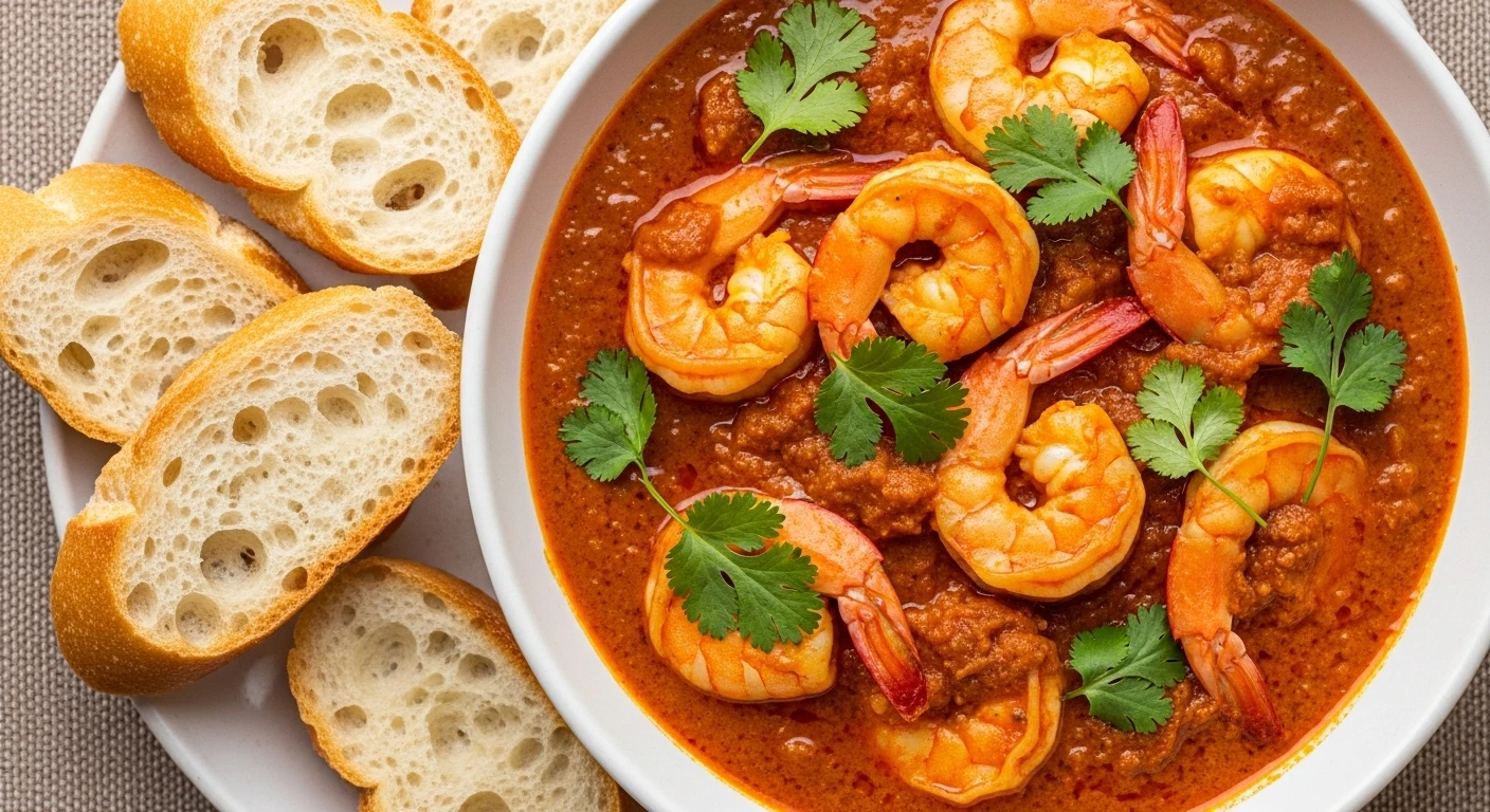 Indian-Style Prawn Curry with Toasted Baguette
