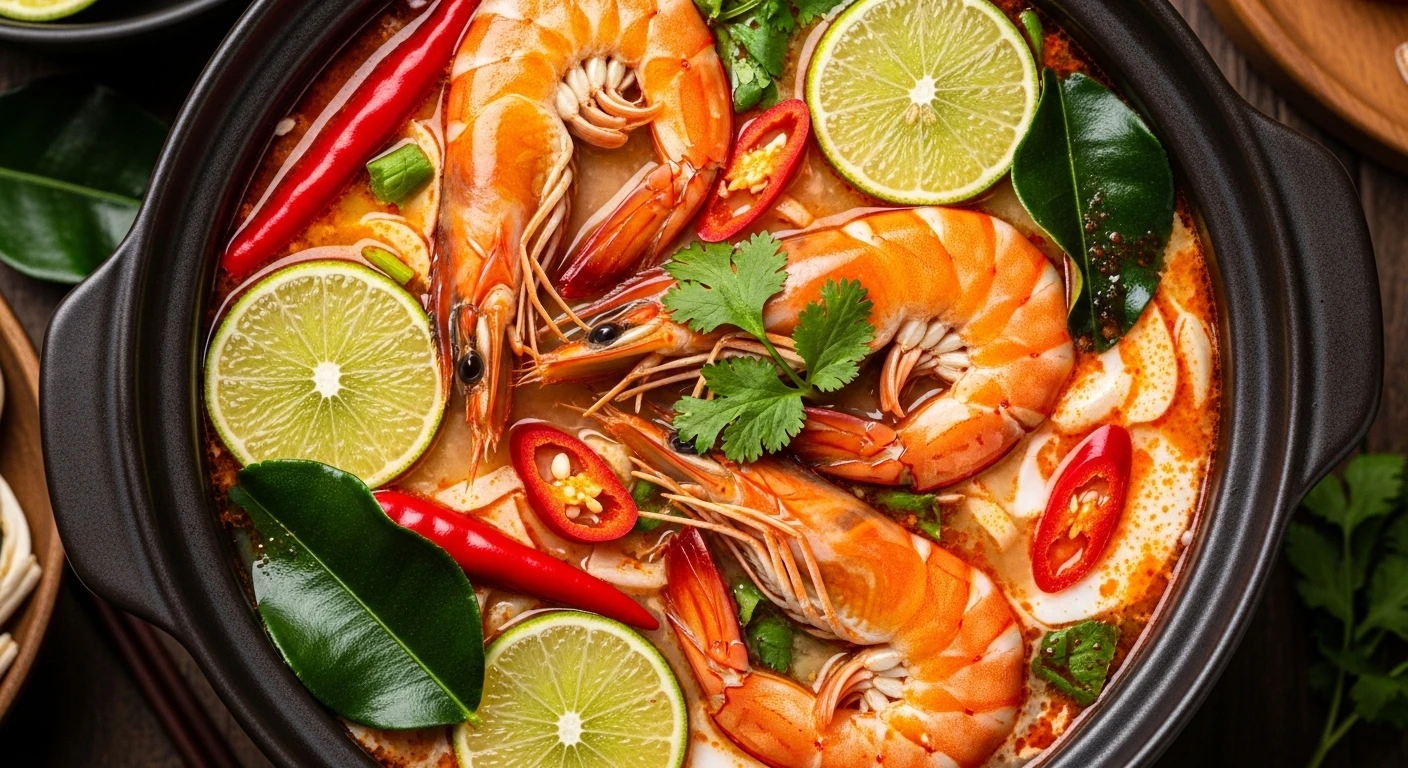 Nồi lẩu tôm sú Tom Yum hấp dẫn