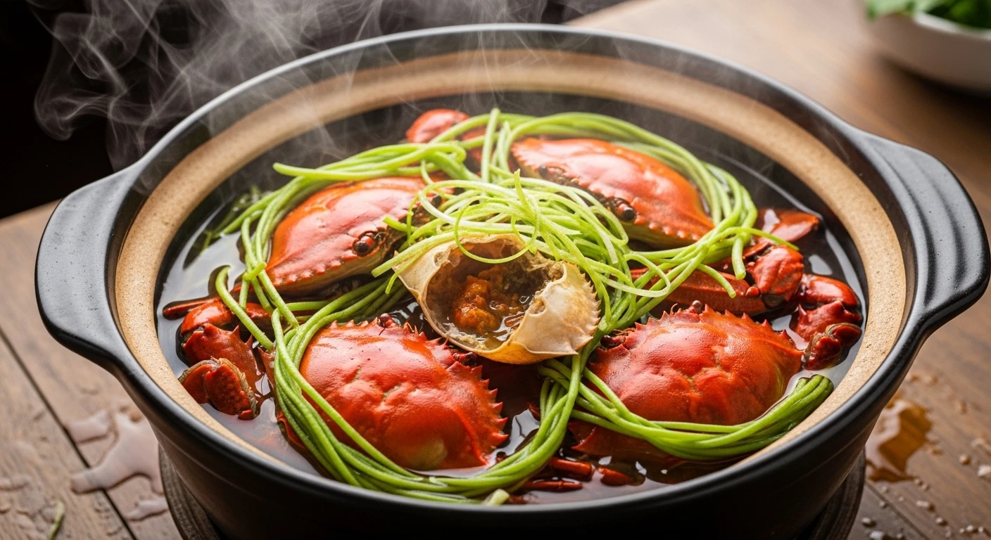 Steaming Ocean Crab Hotpot with Young Gourd Leaves