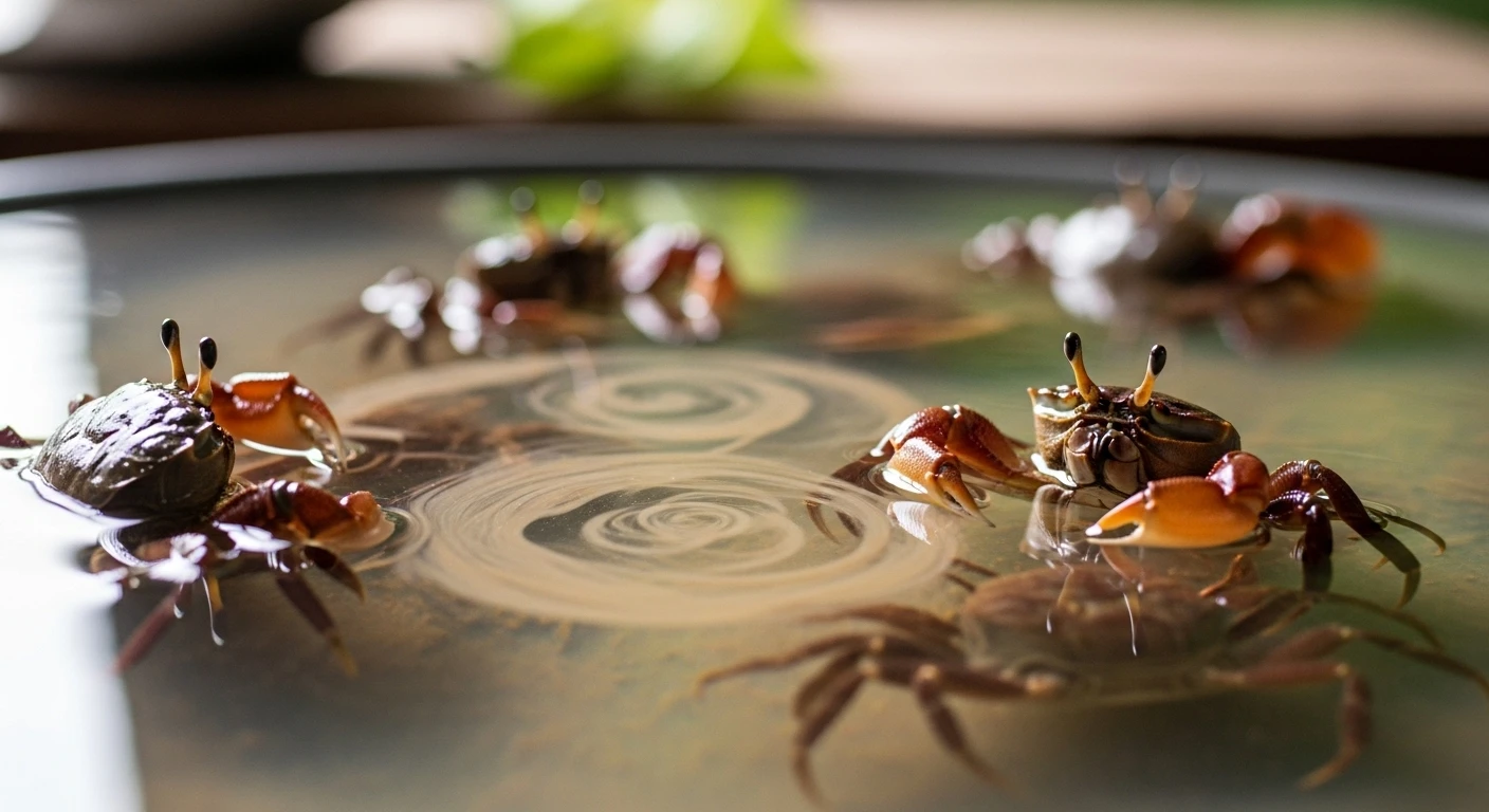 Live Fiddler Crabs being soaked in warm water