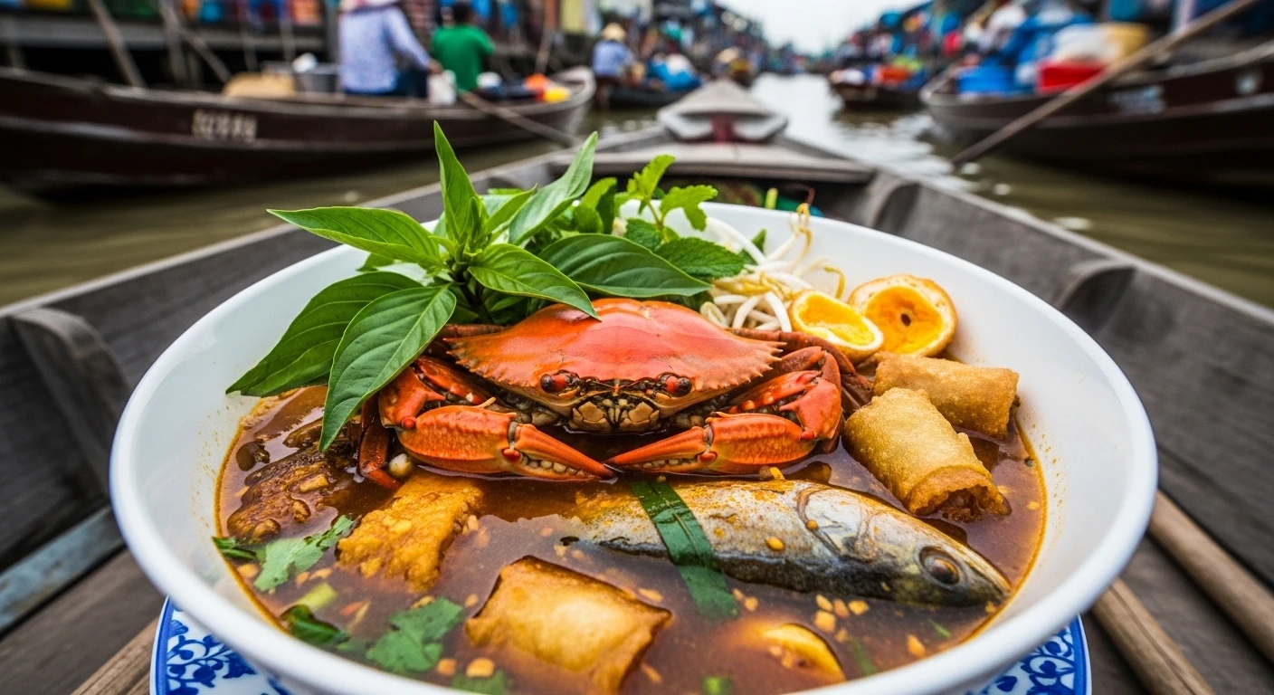 Bát bún mắm ba khía thơm lừng tại chợ nổi Cái Răng