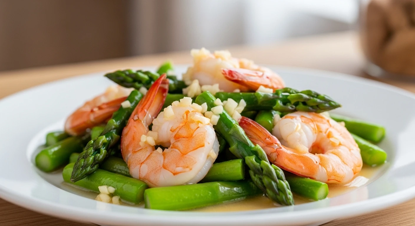 Whiteleg Shrimp Stir-fried with Garlic Asparagus
