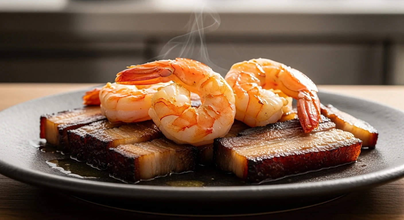 Shrimp and Charred Pork Belly Dish