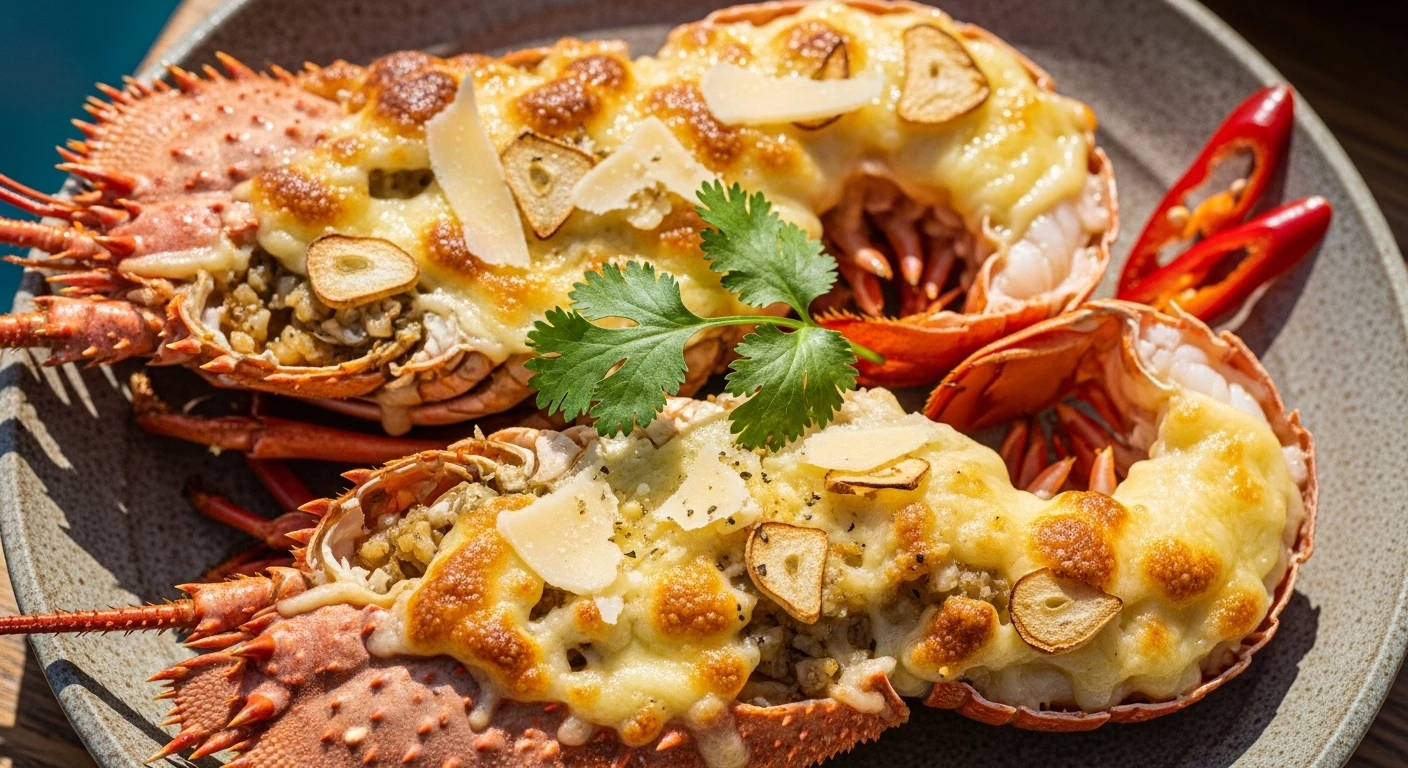 Slipper Lobster baked with cheese and garlic