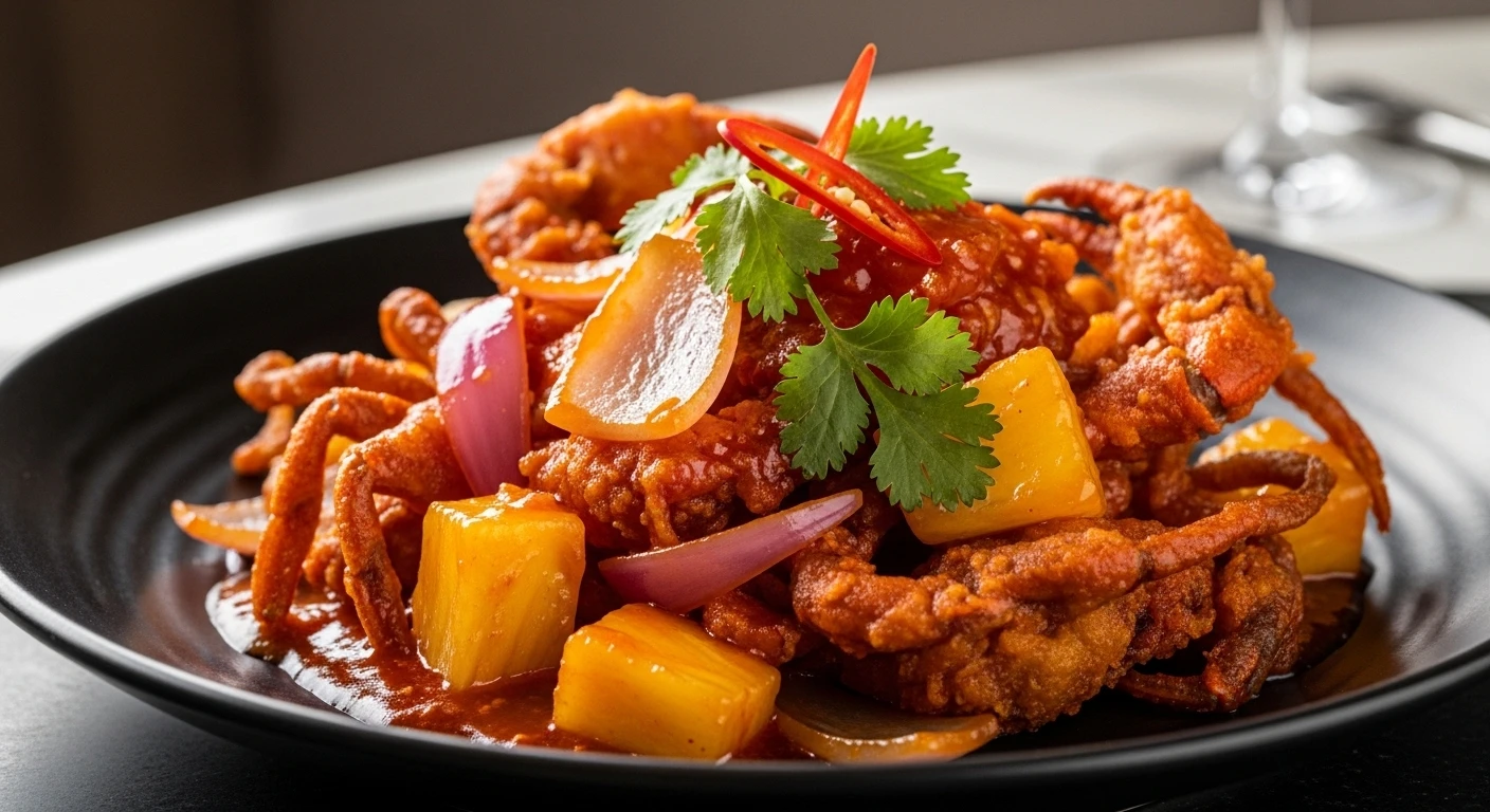 Sweet and Sour Soft-Shell Crab Stir-fry with Pineapple and Onion