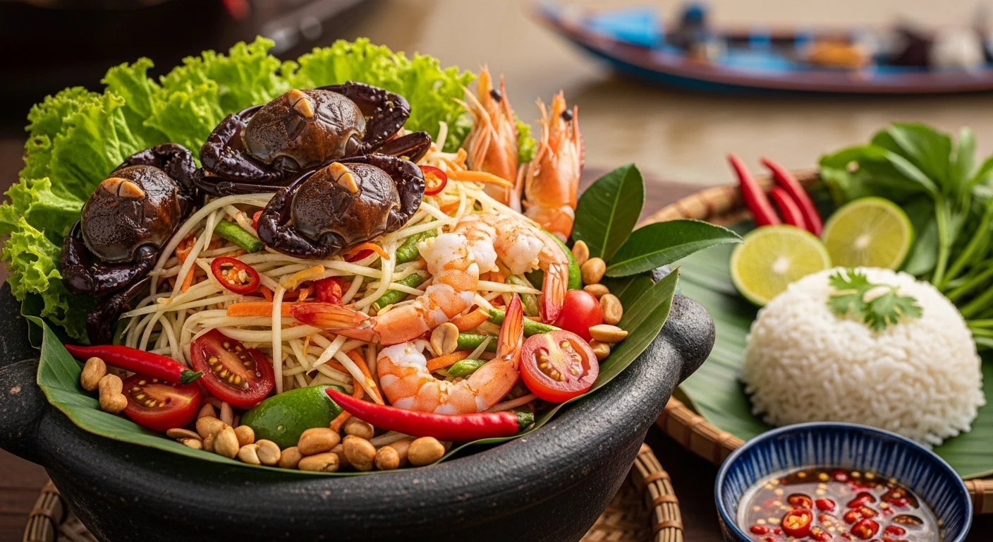 Spicy green papaya salad with salted crab and chilies