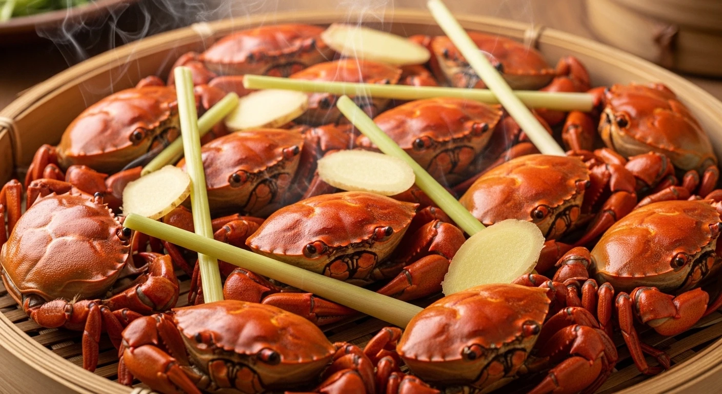 Steamed Fiddler Crab with Lemongrass and Ginger