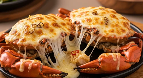 Cheese Baked Mud Crab with Stretchy Mozzarella