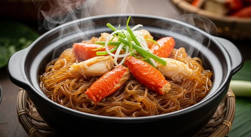 Crab Glass Noodles (Mien Xao Cua) in a Clay Pot