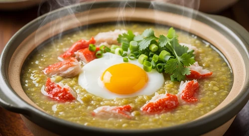 Blue Crab & Mung Bean Porridge with Egg