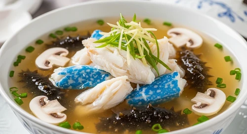 Blue Crab, Sea Cucumber & Shark Fin White Mushroom Soup