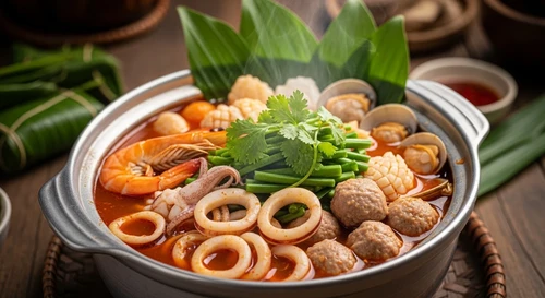 Homemade Spicy & Sour Mixed Seafood Hotpot