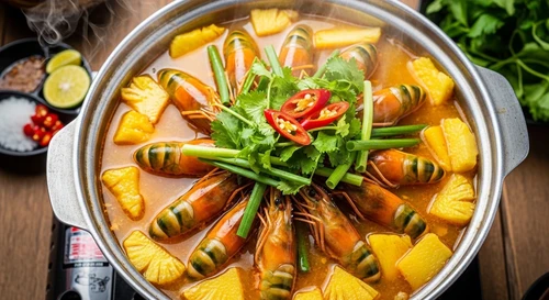 Lẩu Tôm Càng Xanh Măng Chua Dầm