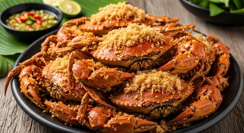 Roasted Crab Topped with Pork Floss (Ruoc)