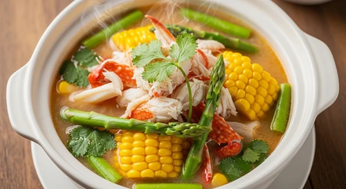 Súp Ghẹ Ngô Non Măng Tây