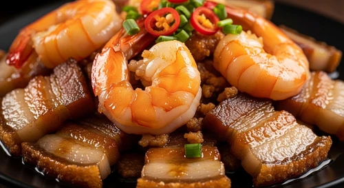 Tôm Rang Thịt Ba Chỉ Cháy Cạnh