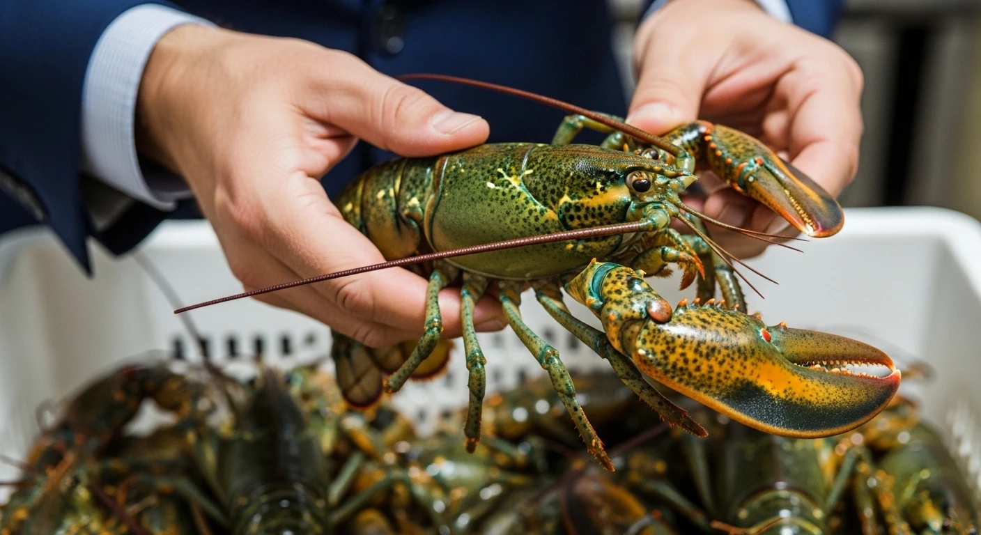 Thương lái đang kiểm tra chất lượng tôm hùm xanh