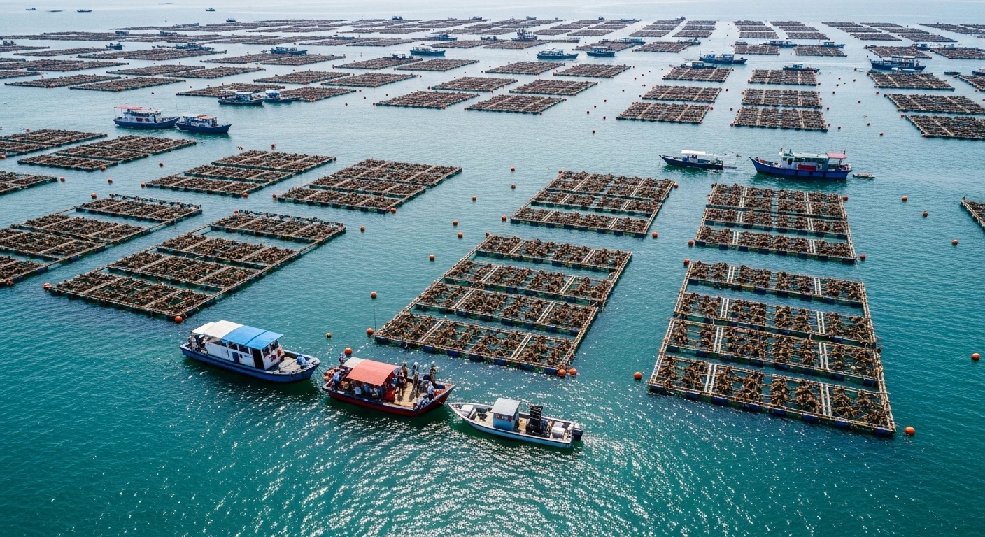 Bè nuôi tôm hùm xanh trên biển