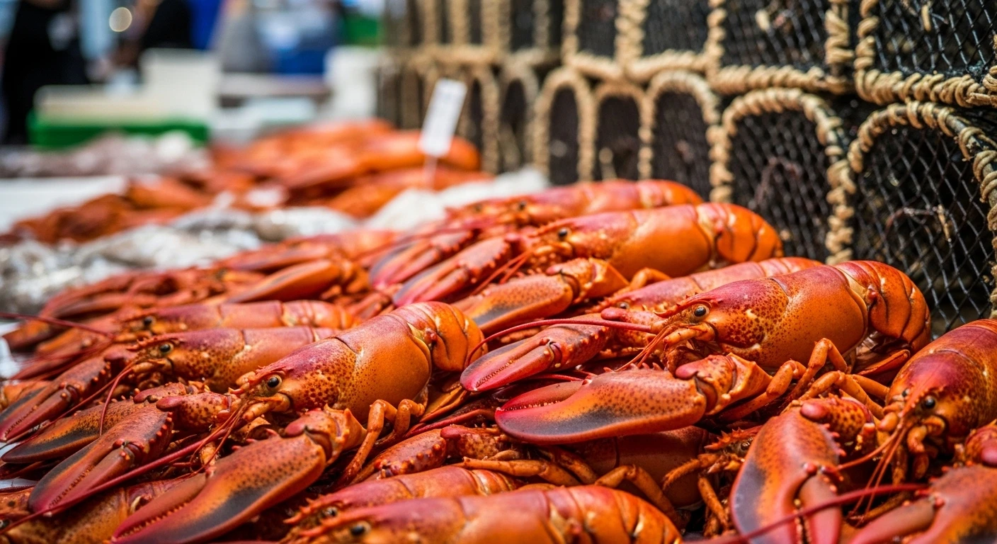 Thương lái nước ngoài đang xem tôm hùm xanh tươi ngon