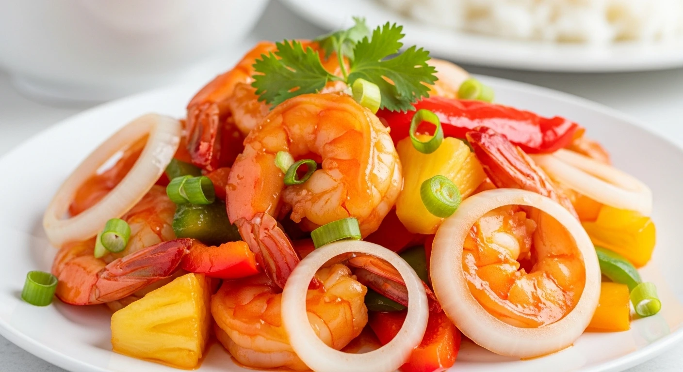 Tôm Sú Xào Chua Ngọt Hành Tây hấp dẫn