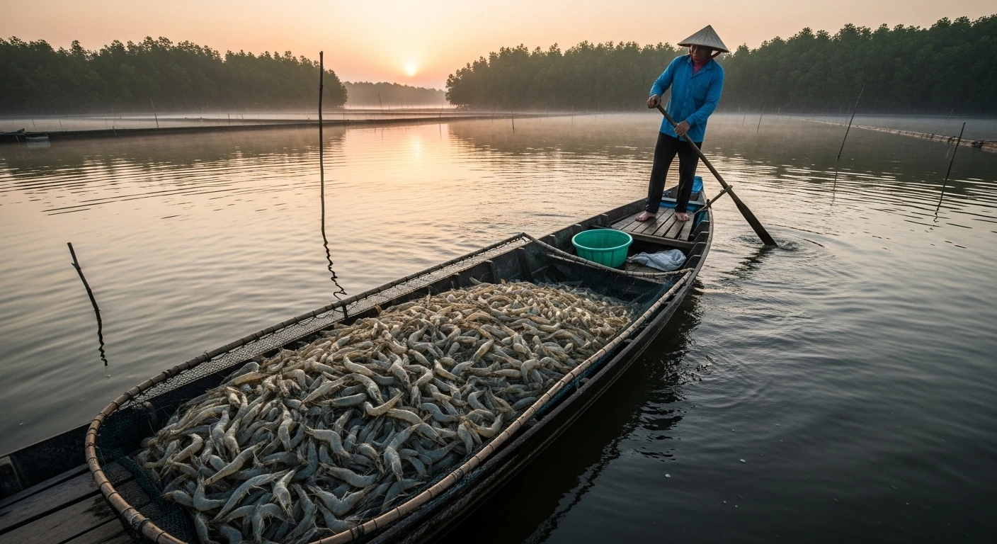Vietnamese whiteleg shrimp being harvested or processed