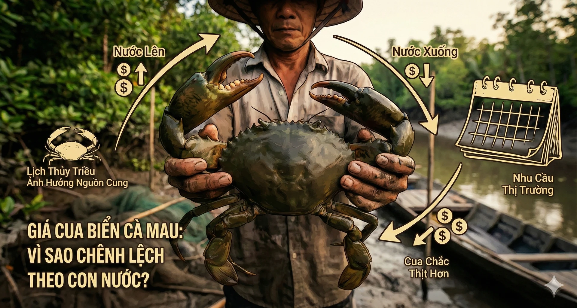 Cua Cà Mau tươi ngon được bày bán, minh họa cho sự biến động giá cả trên thị trường hải sản.