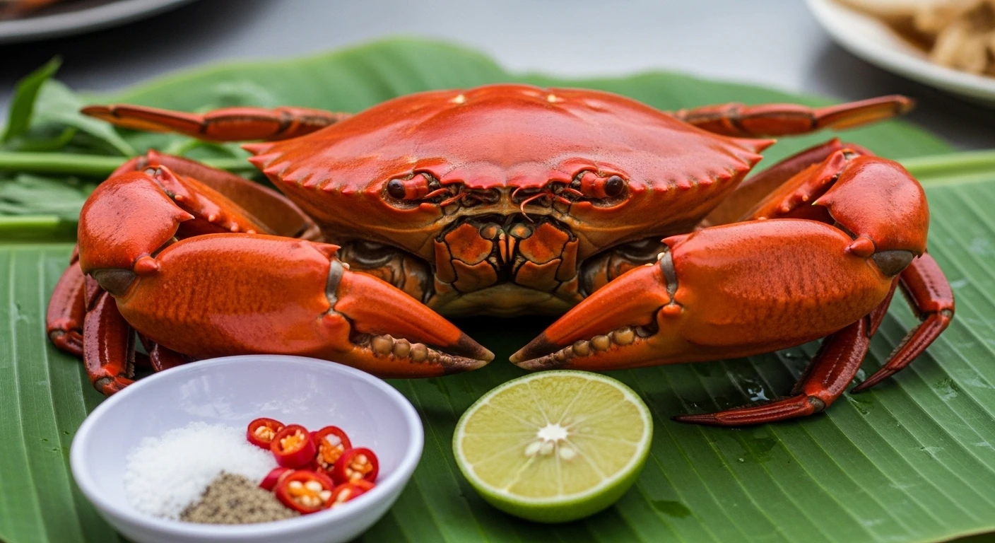 Steamed Ca Mau mud crab with simple dipping sauce