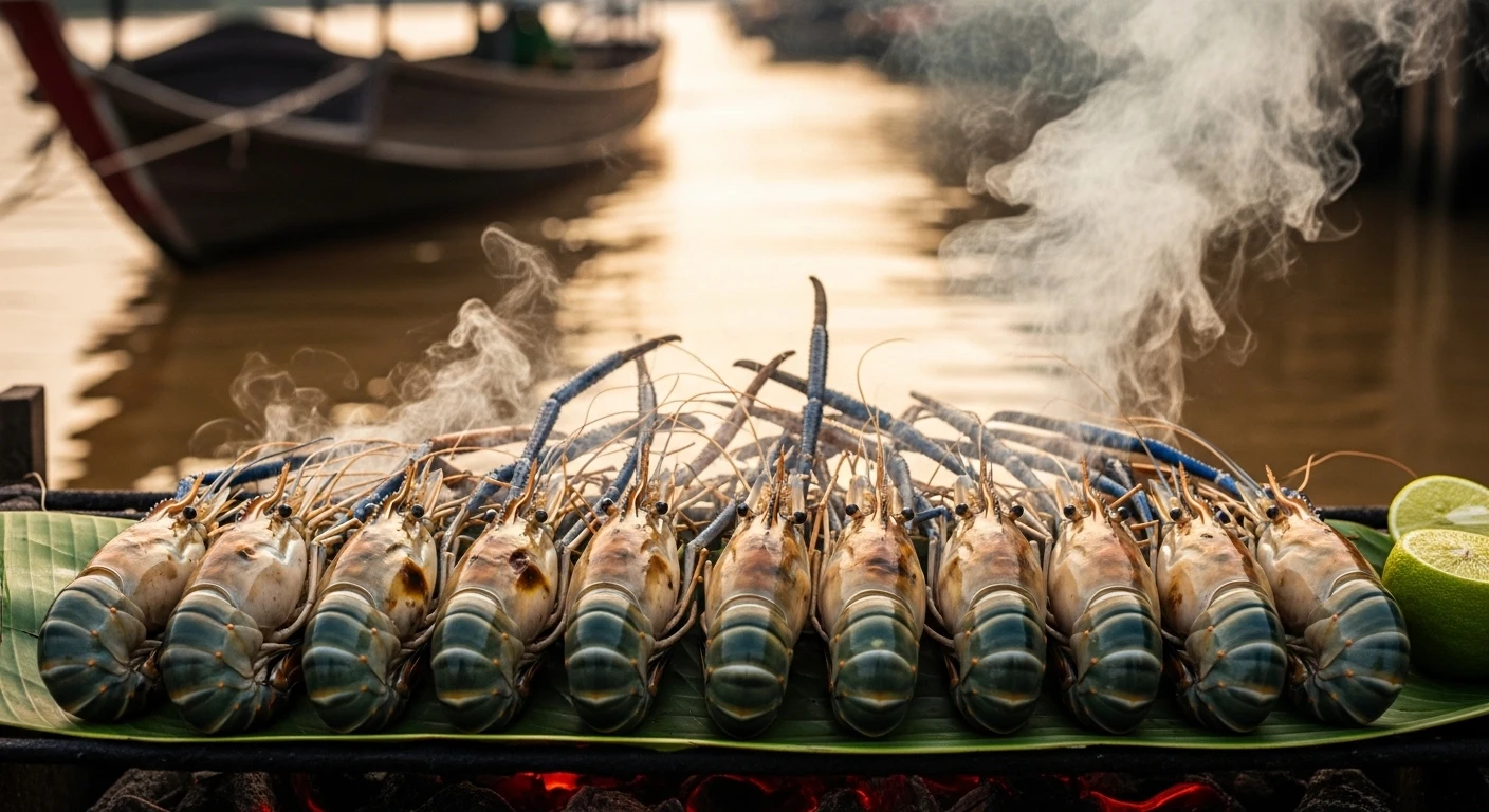 Mekong Delta giant freshwater prawns grilled with herbs