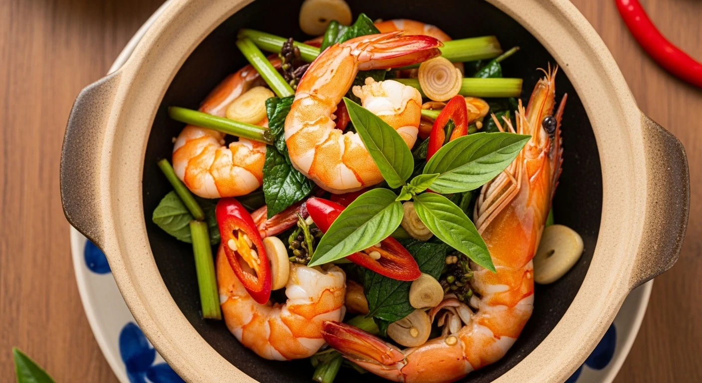 Vietnamese shrimp dish with fresh herbs