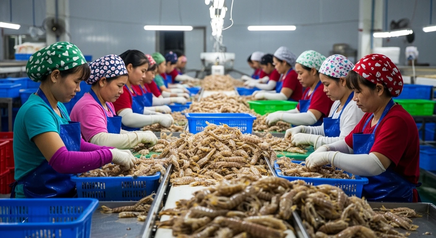 Công nhân làm việc tại xưởng sơ chế bề bề